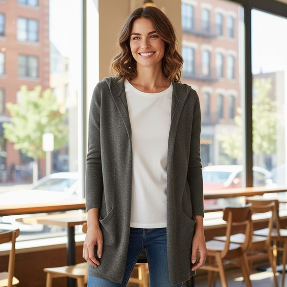 89TH & Madison -NWOT, Open Front Cardigan Sweater W/ Hood Pockets,Long Sleeves, - Picture 1 of 14